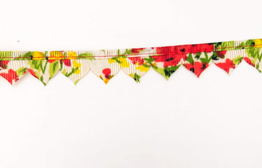 Beige and Red Floral Fringe Bunting Trim Triangle Shape, 9 Yard Lace Trim, Fringing Trim
